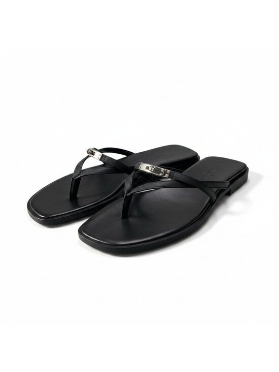 Hermes Shoes - ★SOLD★ Hermes Miss Sandals Flat Shoes Cross Strap 37 Black Leather